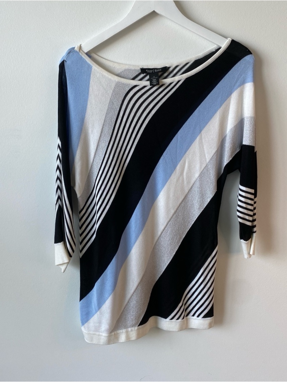 White House Black Market Black & White Striped Knit Top